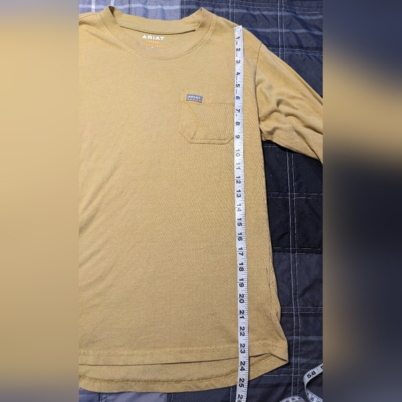Ariat Rebar Cottonstrong Mustard Yellow Long Sleeve Outdoor Adventure Tee sz S - Picture 11 of 12